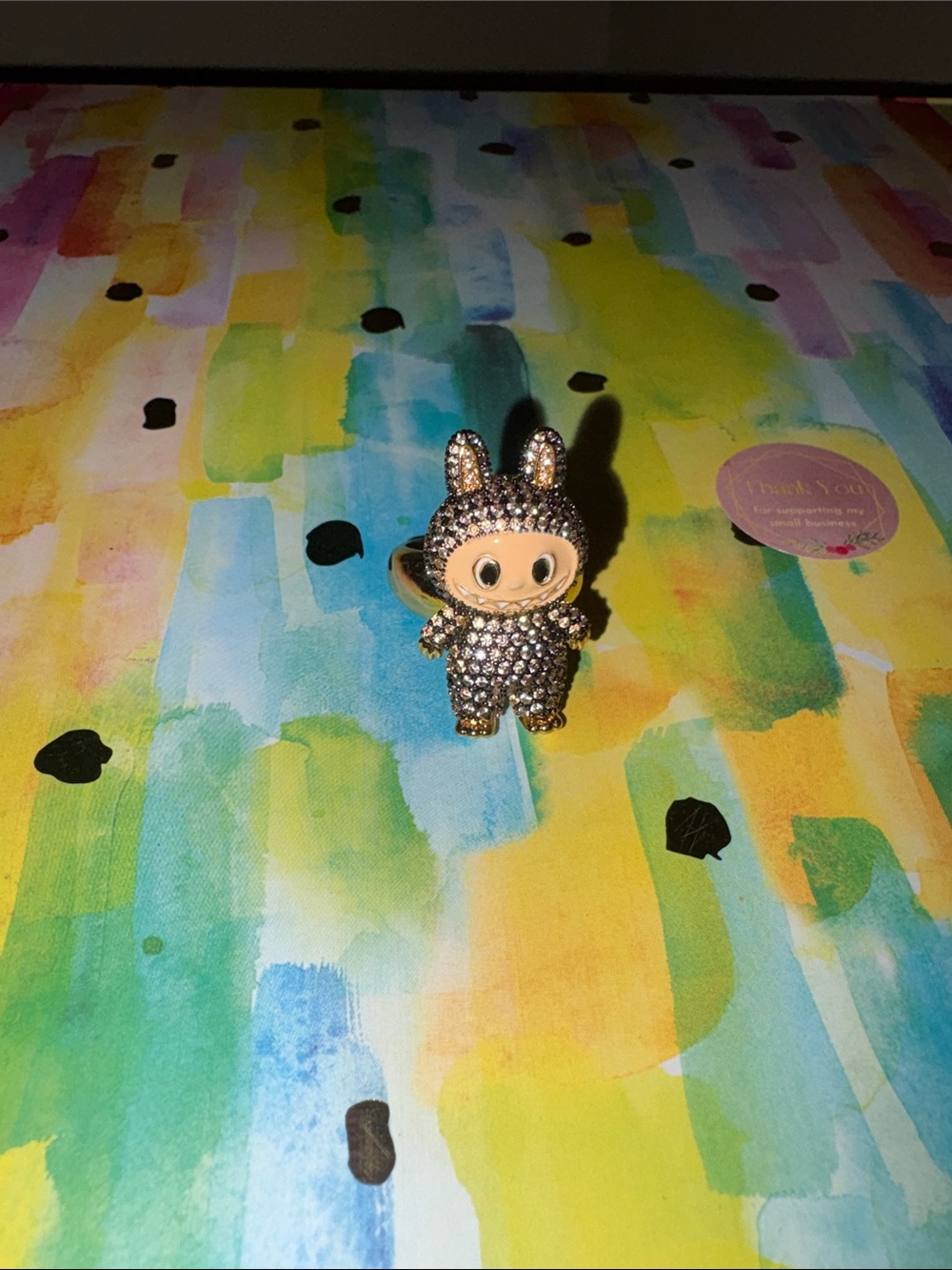 Decorative Brown Crystal Bunny Figurine Ring NEW